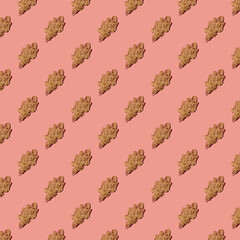 Pattern dry oak leaf on pink pastel background