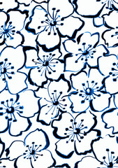 Vector seamless floral pattern in sketchy line art style.