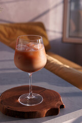 Iced coffee in a wine glass