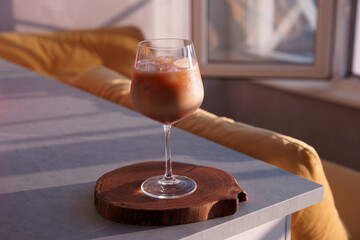 Iced coffee in a wine glass