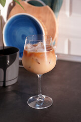 Iced coffee in a wine glass