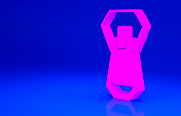 Pink Zipper icon isolated on blue background. Minimalism concept. 3d illustration 3D render