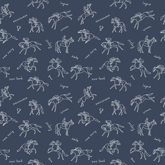 Seamless pattern with horse racing topic. Creative texture for fabric, wrapping, textile, wallpaper, apparel. Vector illustration