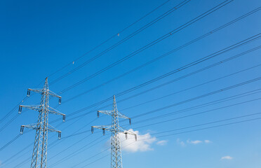 power lines on a sky