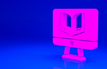 Pink Online class icon isolated on blue background. Online education concept. Minimalism concept. 3d illustration 3D render