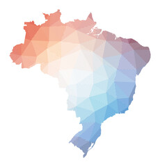 Map of Brazil. Low poly illustration of the country. Geometric design with stripes. Technology, internet, network concept. Vector illustration.