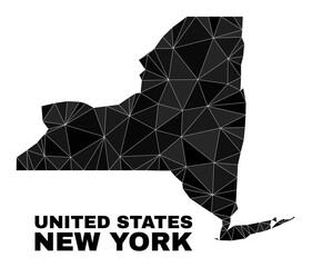 lowpoly New York State map. Polygonal New York State map vector filled with scattered triangles. Triangulated New York State map polygonal model for education purposes.