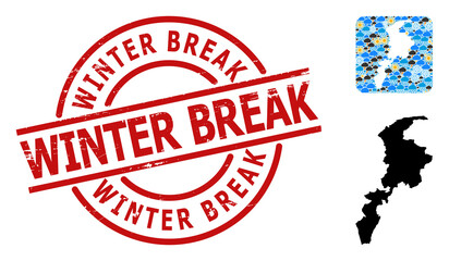 Weather pattern map of Khyber Pakhtunkhwa Province, and distress red round Winter Break seal.