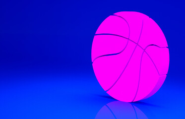 Obraz premium Pink Basketball ball icon isolated on blue background. Sport symbol. Minimalism concept. 3d illustration 3D render