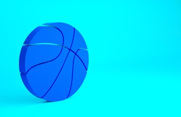 Blue Basketball ball icon isolated on blue background. Sport symbol. Minimalism concept. 3d illustration 3D render