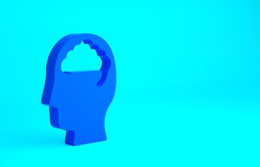 Blue Human brain icon isolated on blue background. Minimalism concept. 3d illustration 3D render
