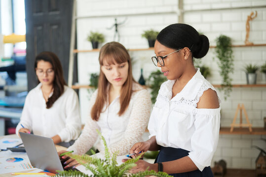 Group Of Diverse Business Women Leaders Working Together At The Office. Women Only Business Office