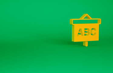 Orange Chalkboard icon isolated on green background. School Blackboard sign. Minimalism concept. 3d illustration 3D render