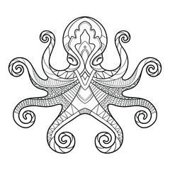 Octopus. Page of coloring book. Decorative vector illustration.
