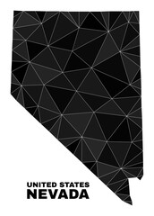 Low-poly Nevada State map. Polygonal Nevada State map vector filled from chaotic triangles. Triangulated Nevada State map polygonal collage for patriotic illustrations.