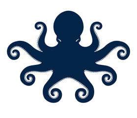 Silhouette of octopus. Design element. Vector illustration isolated on white background.