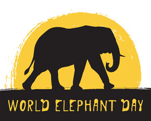 Fototapeta premium World Elephant Day, international holiday, August 12. Poster with elephant silhouette. Isolated. Vector illustration