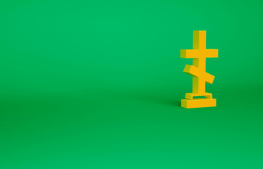 Obraz premium Orange Grave with cross icon isolated on green background. Minimalism concept. 3d illustration 3D render