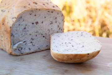 Grain bread made in a bread maker at home.