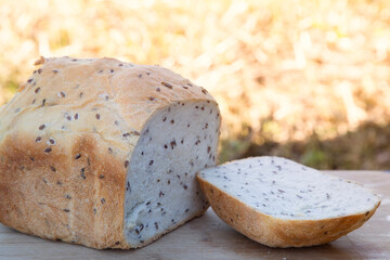 Grain bread made in a bread maker at home.
