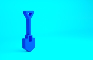 Blue Shovel icon isolated on blue background. Gardening tool. Tool for horticulture, agriculture, farming. Minimalism concept. 3d illustration 3D render
