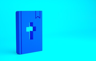 Blue Holy bible book icon isolated on blue background. Minimalism concept. 3d illustration 3D render