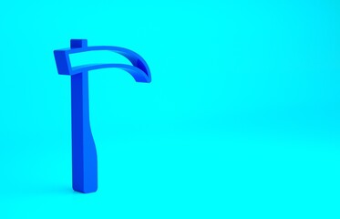 Blue Scythe icon isolated on blue background. Happy Halloween party. Minimalism concept. 3d illustration 3D render