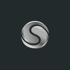 Metallic letter s with yin yang look. Vector symbol