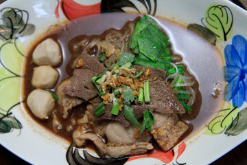 Thai food Rice noodle soup with Stewed pork