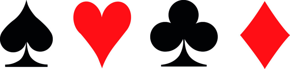 vector icons of the four suits of the deck, spade, hearts, clubs and gold.