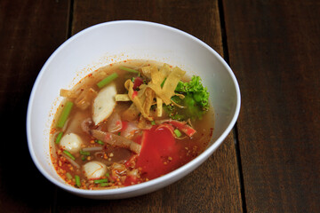 Yen-Ta-Four Thai-style noodle soup with fishballs