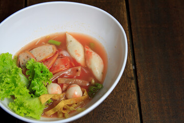 Yen-Ta-Four Thai-style noodle soup with fishballs