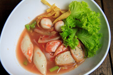 Yen-Ta-Four Thai-style noodle soup with fishballs