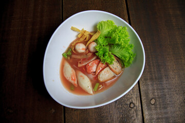 Yen-Ta-Four Thai-style noodle soup with fishballs