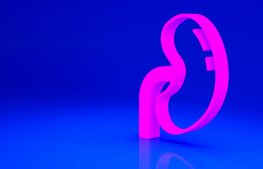 Pink Human kidney icon isolated on blue background. Minimalism concept. 3d illustration 3D render