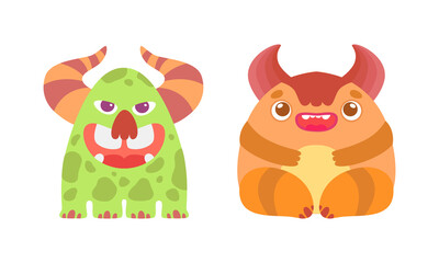 Friendly Baby Monsters Set, Cute Funny Monster Characters Cartoon Vector Illustration