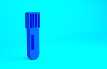 Blue Test tube and flask chemical laboratory test icon isolated on blue background. Laboratory glassware sign. Minimalism concept. 3d illustration 3D render