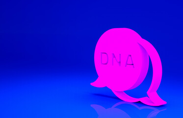 Pink DNA symbol icon isolated on blue background. Minimalism concept. 3d illustration 3D render
