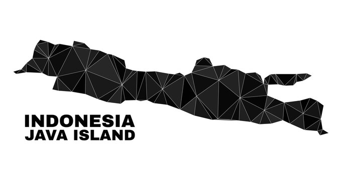 Low-poly Java Island map. Polygonal Java Island map vector is constructed from scattered triangles. Triangulated Java Island map polygonal abstraction for political posters.