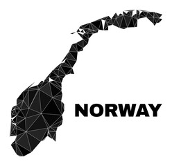 lowpoly Norway map. Polygonal Norway map vector designed with chaotic triangles. Triangulated Norway map polygonal collage for patriotic templates.