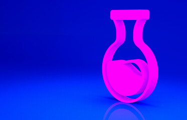 Pink Test tube and flask chemical laboratory test icon isolated on blue background. Laboratory glassware sign. Minimalism concept. 3d illustration 3D render