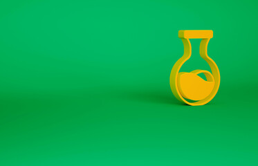 Orange Test tube and flask chemical laboratory test icon isolated on green background. Laboratory glassware sign. Minimalism concept. 3d illustration 3D render