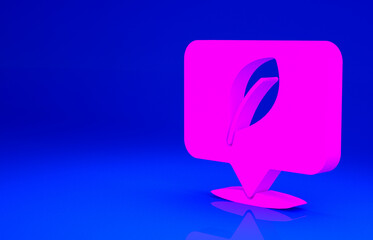 Pink Location with leaf icon isolated on blue background. Eco energy concept. Alternative energy concept. Minimalism concept. 3d illustration 3D render