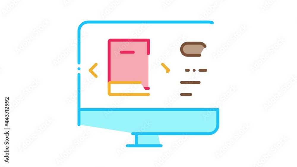 Poster computer book selection icon animation. color computer book selection animated icon on white backgro