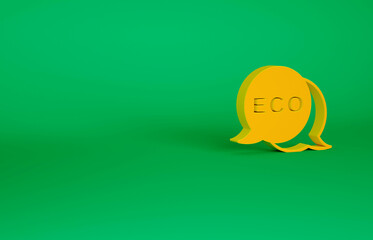 Orange Banner, label, tag, logo for eco green healthy food icon isolated on green background. Organic product. Healthy food sticker. Minimalism concept. 3d illustration 3D render