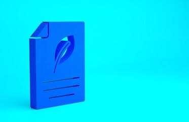 Blue Eco paper with leaf icon isolated on blue background. Suitable for business, education and nature. Minimalism concept. 3d illustration 3D render