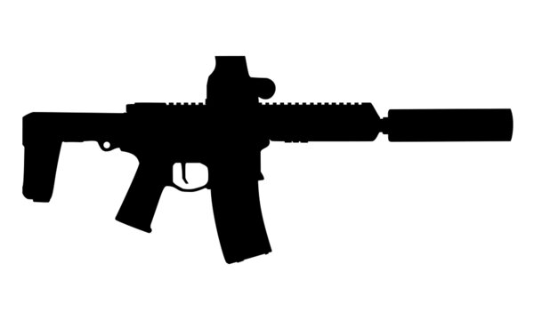 ar15 honey badger pistol rifle silhouette isolated on white
