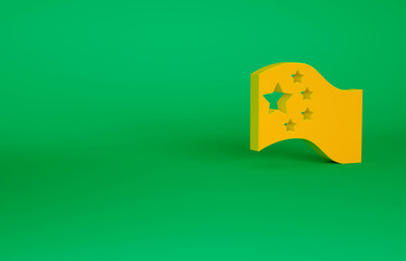 Fototapeta na wymiar Orange China flag icon isolated on green background. Minimalism concept. 3d illustration 3D render