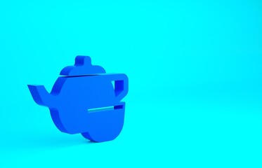 Blue Traditional Chinese tea ceremony icon isolated on blue background. Teapot with cup. Minimalism concept. 3d illustration 3D render