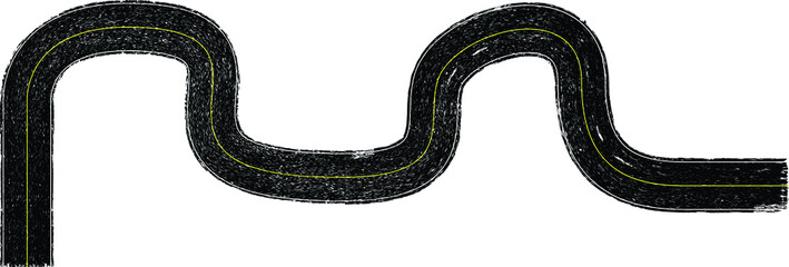 Grunge textured curved road . Retro design element .Distress vector texture .